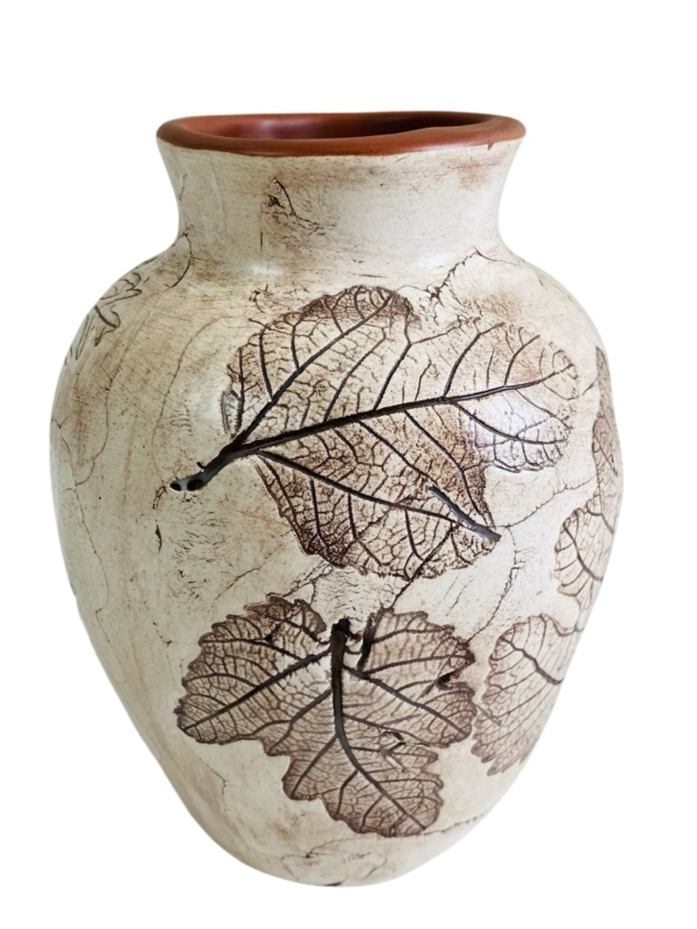 Getty Signed Pressed Botanical Leaf Imprint Vase 6.5”